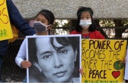 缅甸追求民主事业者后继有人,图为当天参加集会的小朋友。(美国之音2021年3月13日洛杉矶)