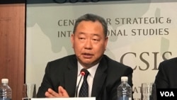 台湾外交部拉丁美洲及加勒比海司司长俞大氵雷2019年9月26日参加战略与国际研究中心“台湾在拉美发展援助角色”研讨会(美国之音锺辰芳拍摄)