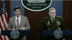 美国国防部长埃斯珀与美军参联会主席米利上将共同见记者(美国国防部2020年3月2日视频截图)