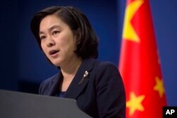 中国外交部发言人华春莹在记者会上(2016年1月6日)