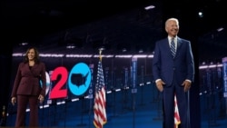 美国民主党总统和副总统候选人2020年8月19日出席民主党全国代表大会(民主党全代会视频截图)