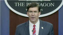 美国国防部长埃斯珀在五角大楼就Covid-19疫情做简报(美国国防部2020年3月23日视频截图)