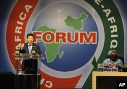 在南非的约翰内斯堡,中国国家主席习近平在2015年的中非合作论上讲话