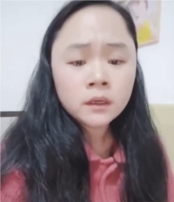泼墨习近平画像的湖南女孩董瑶琼含泪呼吁外界关注她目前受到当局监控和压制的状况。(2020年12月1日)