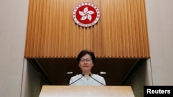 香港特首林郑月娥在记者会上讲话。(2019年9月10日)