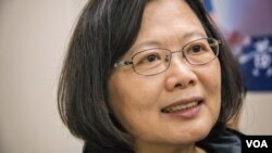 到台中助选的民进党主席蔡英文。(美国之音记者方正拍摄)