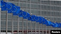 欧洲联盟旗帜飘扬在位于比利时布鲁塞尔的欧洲委员会总部。(2020年6月5日)