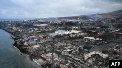 鸟瞰夏威夷毛伊岛遭野火施虐后的灾区。(2023年8月10日)