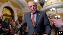 Лідер демократичної більшості у Сенаті Чак Шумер спілкується з журналістами про пиатння кордону США.