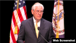 美国国务卿蒂勒森星期二在乔治·梅森大学发表美非关系新框架的演讲。