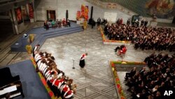 2010年诺贝尔和平奖颁奖典礼现场,主席台上的空椅子是留给刘晓波的(2010年12月10日)