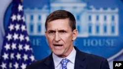 National Security Adviser Michael Flynn speaks during the daily news briefing at the White House, in Washington, Feb. 1, 2017.