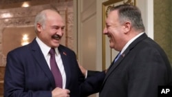 Belarus သမ္မတ Alexander Lukashenko နဲ့ အမေရိကန်နိုင်ငံခြားရေးဝန်ကြီး Mike Pompeo