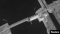 卫星图显示横跨乌克兰第聂伯河的新卡霍夫卡大坝 (2022年2月26日)