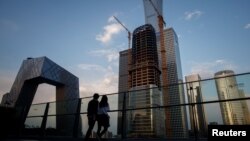 北京商业中心的天际线。(2020年4月16日)