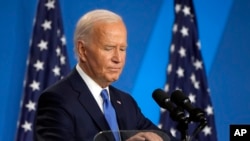 美国总统乔·拜登在华盛顿举行的北约峰会的最后一天举行记者。(资料照片:2024年7月11日)