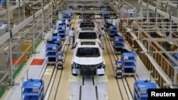 资料照:中国东风汽车集团在武汉的本田汽车生产线。(2019年4月12日)