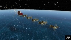 2024年12月24日,北美防空司令部提供的圣诞老人追踪,显示其所在位置。