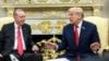 美国总统特朗普在白宫椭圆形办公室会晤土耳其总统埃尔多安。(2025年9月25日)