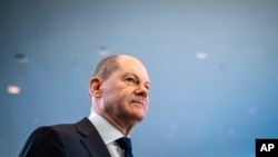 德国总理朔尔茨在柏林出席记者会(2022年1月22日)