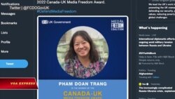 Anh-Canada trao giải Tự do Truyền thông 2022 cho Phạm Đoan Trang Anh-Canada trao giải Tự do Truyền thông 2022 cho Phạm Đoan Trang