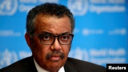 世界卫生组织总干事谭德塞(Tedros Adhanom Ghebreyesus)于2020年2月28日在瑞士日内瓦出席关于新型冠状病毒情况的新闻发布会。