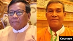 မန္တလေးတိုင်းဝန်ကြီးချုပ် ဒေါက်တာ ဇော်မြင့်မောင်(ဝဲ) နဲ့ ရခိုင်ပြည်နယ် ဝန်ကြီးချုပ် ဦးညီပု (ယာ)။