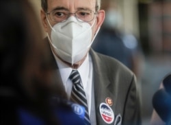 FILE - Congressman Eliot Engel addresses the media in the Riverdale section of New York, June 23, 2020.