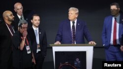 Cựu Tổng thống Donald Trump trong ngày thứ ba tại đại hội đảng Cộng hòa tại Milwaukee, Wisconsin, ngày 17/7/2024, sau khi được bầu chọn là ứng cử viên tổng thống của đảng.