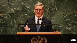 ဗြိတိန်ဝန်ကြီးချုပ် Keir Starmer ကုလသမဂ္ဂမှာမိန့်ခွန်းပြောနေစဉ် (စက်တင်ဘာ ၂၆၊ ၂၀၂၄)