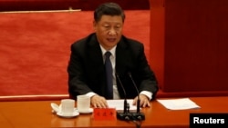 中共领导人习近平2020年10月23日在纪念“抗美援朝”会议上发表讲话(路透社)