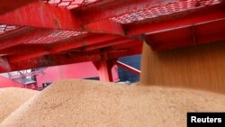 2018年4月4日，在中国江苏南通的一个港口进口的大豆。