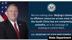 Tuyên bố về Biển Đông của Ngoại Trưởng Hoa Kỳ Mike Pompeo hôm 13/07/2020. Photo US Department of State.