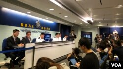 香港警方2019年9月16日召开记者会称暴力几近失控 (美国之音记者黎堡拍摄)