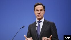 北大西洋公约组织(NATO)秘书长马克·吕特(Mark Rutte)在布鲁塞尔北约总部发表讲话(资料照)
