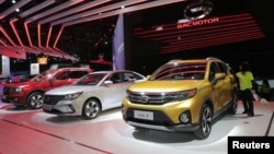 资料照:美国密西根州底特律举办的北美国际车展上展示的中国广汽集团制造的汽车。(2019年1月14日)