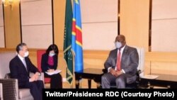 资料照:2021年1月6日,刚果(金)总统费利克斯-安托万·齐塞克迪·奇隆博在金沙萨总统府同中国外交部长王毅举行会谈。