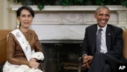 2016年9月14日,奥巴马总统与缅甸领导人昂山素季在白宫总统办公室会面后对媒体讲话。