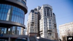 俄罗斯的欧洲金融莫斯科人民银行大楼。(2018年4月24日)