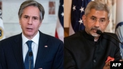 အမေရိကန်နိုင်ငံခြားရေးဝန်ကြီး Antony Blinken နဲ့ အိန္ဒိယပြည်ပရေးရာဝန်ကြီး ဒေါက်တာ S Jaishankar။ (မှတ်တမ်းဓာတ်ပုံ - AFP Comb)