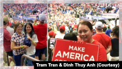 Trong số những ủng hộ viên nhiệt thành nhất đến dự cuộc tập hợp của Tổng thống Trump ở Tulsa có bà Trần Ngọc Trâm (ảnh phải) và bà Phạm Thị Hạnh (ảnh trái, áo trắng).