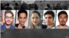Undated images of five Iranians among hundreds killed by Iranian security forces who crushed nationwide antigovernment protests in November 2019. From left to right: Arsham Ebrahimi, Mohammad Dastankhah, Ameneh Shahbazi, Pouya Bakhtiari and Nasser Rezaei.