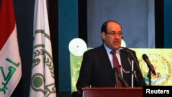 伊拉克总理马利基在巴格达发表讲话。(资料照)