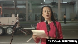 华为高管孟晚舟从加拿大抵达深圳宝安机场时讲话。(2021年9月25日)