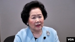 从1997年到2001年担任香港政务司长的陈方安生在2019年4月2日(美国之音汤惠芸摄)