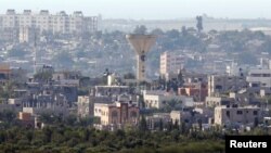 加沙被火箭弹击中的水塔。