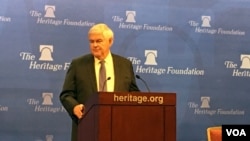 美国前议长纽特·金里奇2016年12月13日星期二在华盛顿传统基金会发表演讲。