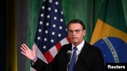 博尔索纳罗2019年3月19日在华盛顿出席一个商界领袖会议(路透社)