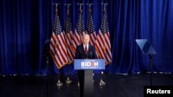 美国民主党总统参选人拜登在纽约发表演讲(2020年月7日)。