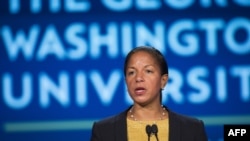 美国国家安全顾问苏珊·赖斯在乔治华盛顿大学就美中关系发表讲话。 （2015年9月21日）